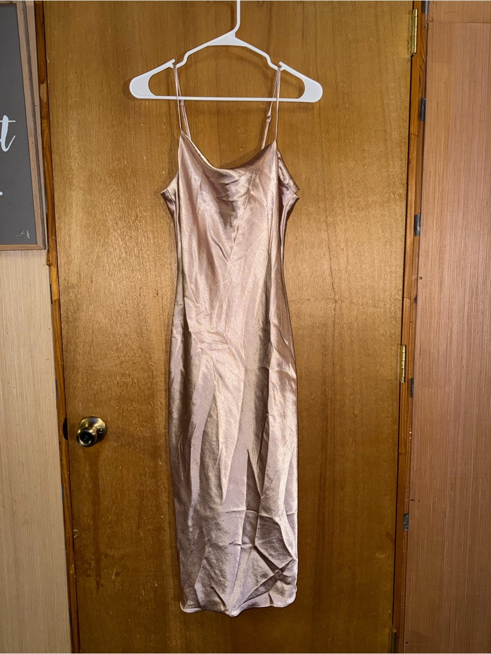 Lulus Metallic Champagne Rose Gold Cowl Neck Midi Maxi Slip Dress Size L